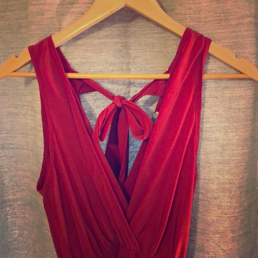 Dark red tie back dress